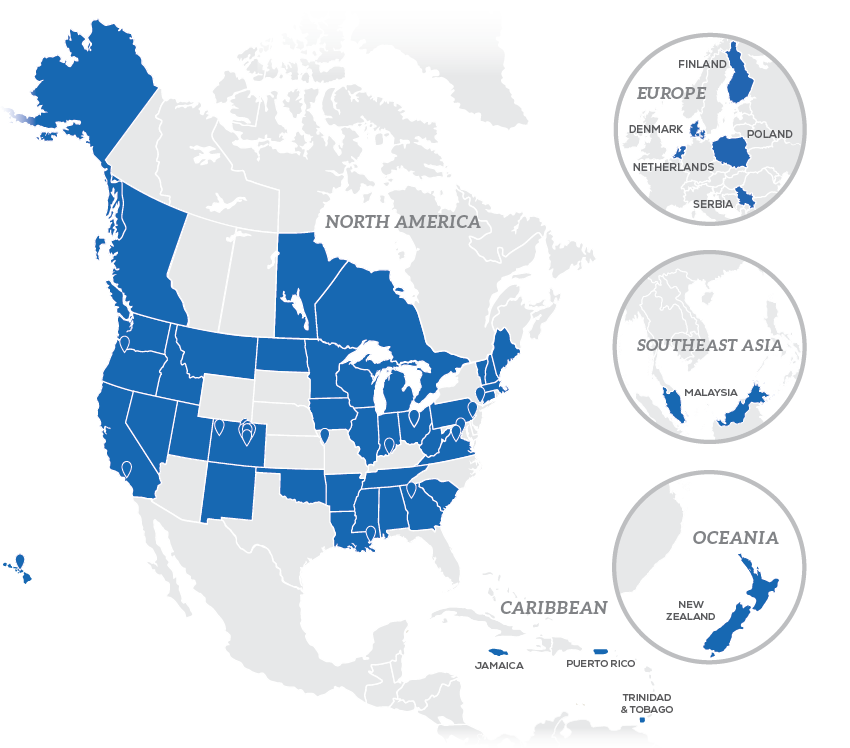 Map showing location of FAST government agency clients around the world